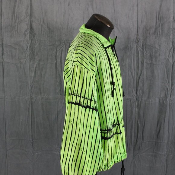 Vintage Gotcha Windbreaker - Neon Green Stiped - Men's Medium - Picture 6 of 7